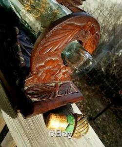 Signed 1901 Ship In Bottle Folk Art Whimsy Museum Quality Hand-carved stand USA