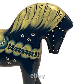 Signed A P Carved Wood Sweden Akta Dala Horse Figure Folk Art Sculpture 2006