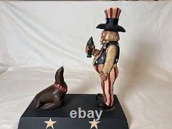 Signed George John American Folk Art Hand Carved Wooden Seal Of Approval