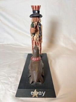 Signed George John American Folk Art Hand Carved Wooden Seal Of Approval