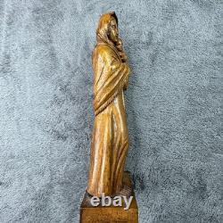 Signed Hand Carved Wood Madonna & Child 14 Folk Art Sculpture Mary & Baby Jesus