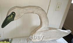 Signed Large 42 x 18 Wood Carved Swan Folk Wall Art Decoy Canada Goose Duck