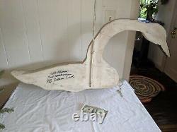 Signed Large 42 x 18 Wood Carved Swan Folk Wall Art Decoy Canada Goose Duck