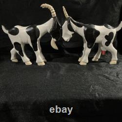 Signed Lonnie & Twyla Money Folk Art Carved Wooden Billy Goats Pair