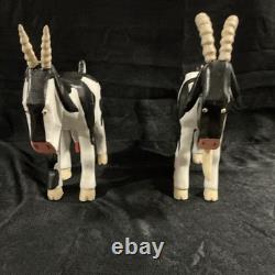 Signed Lonnie & Twyla Money Folk Art Carved Wooden Billy Goats Pair