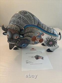 Signed Luis Sosa Hand Carved & Painted Buffalo. Fine Mexican Folk Art Oaxaca