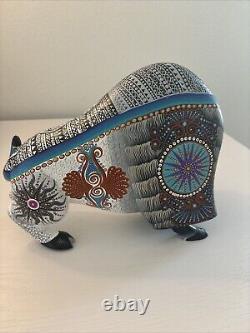 Signed Luis Sosa Hand Carved & Painted Buffalo. Fine Mexican Folk Art Oaxaca