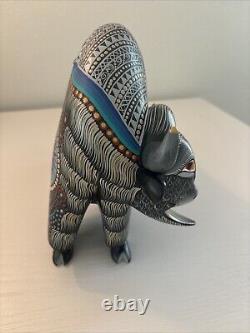 Signed Luis Sosa Hand Carved & Painted Buffalo. Fine Mexican Folk Art Oaxaca