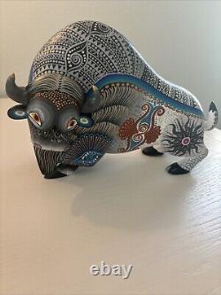 Signed Luis Sosa Hand Carved & Painted Buffalo. Fine Mexican Folk Art Oaxaca
