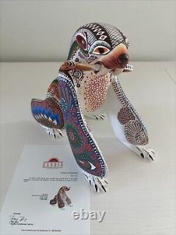 Signed Luis Sosa Hand Carved & Painted Polar Bear With Fish. Mexican Folk Art