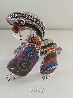 Signed Luis Sosa Hand Carved & Painted Polar Bear With Fish. Mexican Folk Art