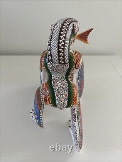 Signed Luis Sosa Hand Carved & Painted Polar Bear With Fish. Mexican Folk Art