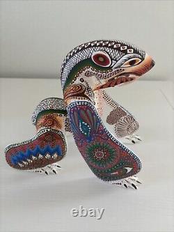 Signed Luis Sosa Hand Carved & Painted Polar Bear With Fish. Mexican Folk Art