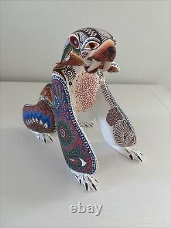 Signed Luis Sosa Hand Carved & Painted Polar Bear With Fish. Mexican Folk Art