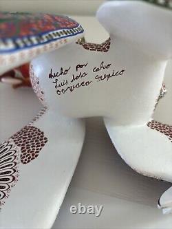 Signed Luis Sosa Hand Carved & Painted Polar Bear With Fish. Mexican Folk Art