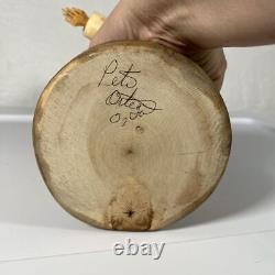 Signed Pete Ortega Folk Art Wood Wooden Sculpture Jesus with fish broken hat