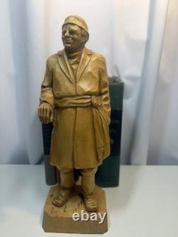 Signed Roger Bourgault Hand Carved Wood Figurine Folk Art Sculpture Vintage