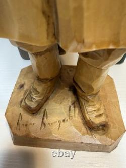 Signed Roger Bourgault Hand Carved Wood Figurine Folk Art Sculpture Vintage