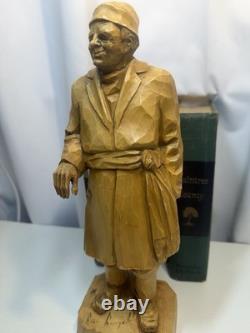 Signed Roger Bourgault Hand Carved Wood Figurine Folk Art Sculpture Vintage
