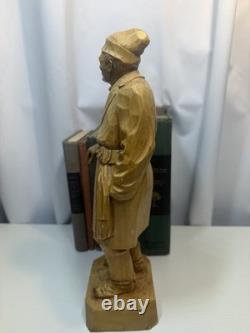 Signed Roger Bourgault Hand Carved Wood Figurine Folk Art Sculpture Vintage