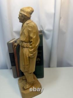 Signed Roger Bourgault Hand Carved Wood Figurine Folk Art Sculpture Vintage