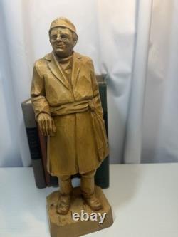 Signed Roger Bourgault Hand Carved Wood Figurine Folk Art Sculpture Vintage