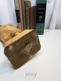 Signed Roger Bourgault Hand Carved Wood Figurine Folk Art Sculpture Vintage