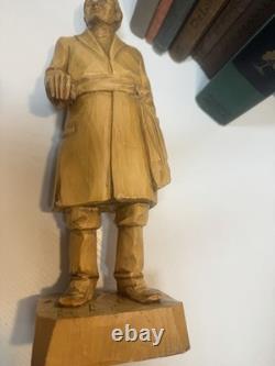 Signed Roger Bourgault Hand Carved Wood Figurine Folk Art Sculpture Vintage