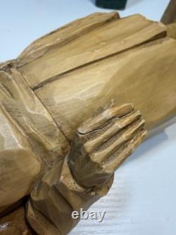 Signed Roger Bourgault Hand Carved Wood Figurine Folk Art Sculpture Vintage