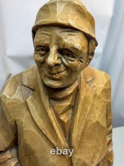Signed Roger Bourgault Hand Carved Wood Figurine Folk Art Sculpture Vintage