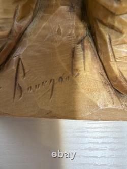 Signed Roger Bourgault Hand Carved Wood Figurine Folk Art Sculpture Vintage