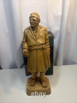 Signed Roger Bourgault Hand Carved Wood Figurine Folk Art Sculpture Vintage