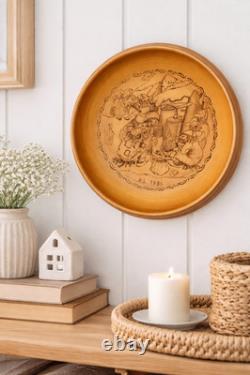 Signed Troll 1981 Norwegian WoodBowl Hand Carved Folk Art Pyrography Wall Plate