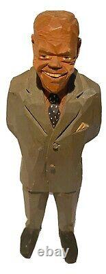 Signed Vintage Outsider Urban Folk Art Primitive Wood Carving Figure Sculpture