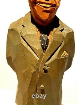 Signed Vintage Outsider Urban Folk Art Primitive Wood Carving Figure Sculpture