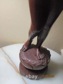 Signed hand carved wood nude lady woman Folk Art figural sculpture statue art