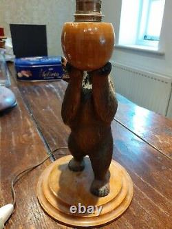 Singed Ruef antique Black Forest table/desk lamp folk art art carved Bear