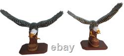 Soaring American Bald Eagle Wooden Sculptures Figures Hand Crafted Carved Wood