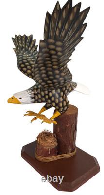 Soaring American Bald Eagle Wooden Sculptures Figures Hand Crafted Carved Wood