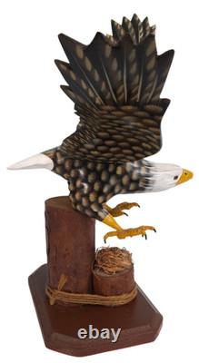 Soaring American Bald Eagle Wooden Sculptures Figures Hand Crafted Carved Wood