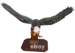 Soaring American Bald Eagle Wooden Sculptures Figures Hand Crafted Carved Wood