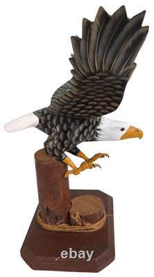 Soaring American Bald Eagle Wooden Sculptures Figures Hand Crafted Carved Wood