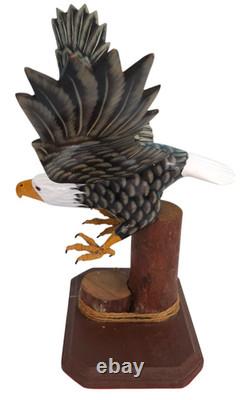 Soaring American Bald Eagle Wooden Sculptures Figures Hand Crafted Carved Wood