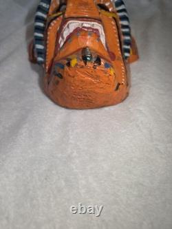 South American Folk Art Devil Mask Horns Hand Carved Wood Wall Hanging Vintage
