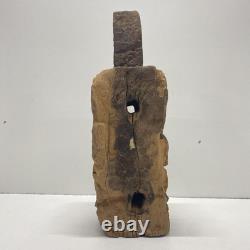 South Asia Wood Carving 14in Tall Folk Art Temple Lion Sculpture