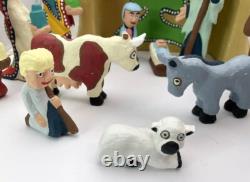 Southern Folk Art Outsider carved wood 14p Christmas Nativity Set David James