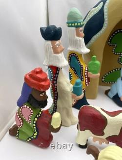 Southern Folk Art Outsider carved wood 14p Christmas Nativity Set David James
