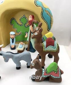 Southern Folk Art Outsider carved wood 14p Christmas Nativity Set David James