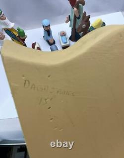 Southern Folk Art Outsider carved wood 14p Christmas Nativity Set David James