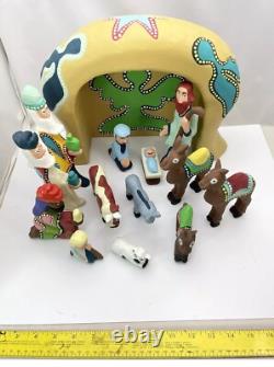 Southern Folk Art Outsider carved wood 14p Christmas Nativity Set David James